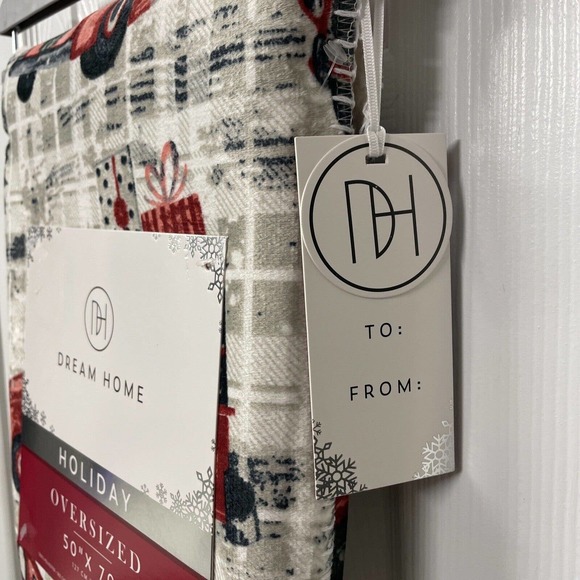 RED TRUCKS Plaid 50x70 Throw Blanket Christmas Tree by Dream Home Sherpa Back - Picture 4 of 10